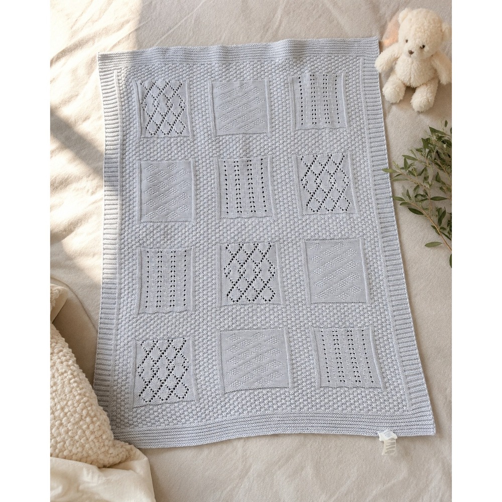 Elegant Baby Light Grey 100% Cotton Patchwork‎ Knit Pointelle Blanket